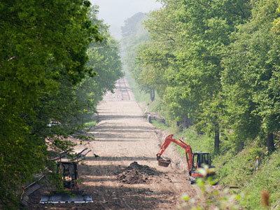 Regraded trackbed, with ditch being dug, south of Imberhorne Lane - John Sandys - 24 May 2012
