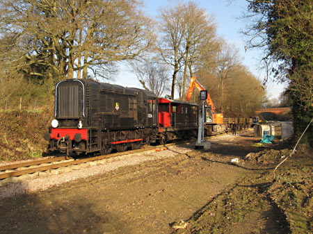 Ballast train arrives to the south of Imberhorne Lane - Mike Hopps - 11 Jan 2013