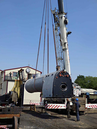 Back view of boiler being lowered - Fred Bailey - 26 July 2018