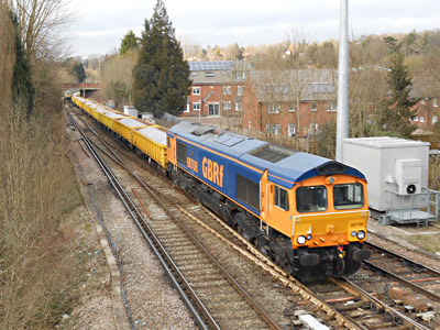 66708 with ballast train at Hurst Green Junction - Brian Kidman - 21 February 2013