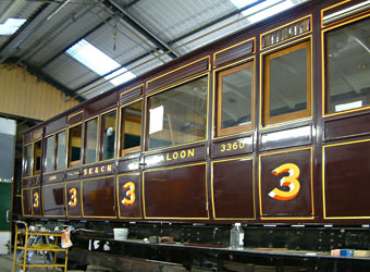 SECR carriage 3360 in paint shop - David Chappell - 17 April 2011
