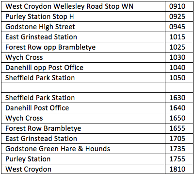 92/708 timetable: West Croydon Wellesley Road Stop WN dep 09:10.  Return departure from Sheffield Park at 16:30