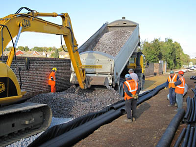 Ballast being laid on the viaduct - 15 October 2009 - Michael Hopps