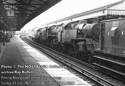 80148, 76058 and 80151 at Basingstoke, 1967 - Nostalgia Collection/Ray Ruffell