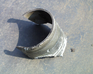View of broken-out coupling rod bush white-metal