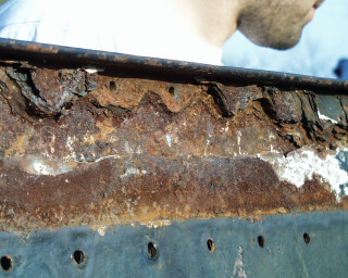 View of corroded cab roof