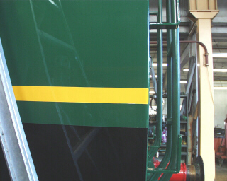 Close-up view of the tender paintwork