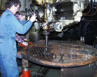 View of tubeplate being drilled