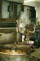 [View of machining the firebox crown washout plug pad castings]