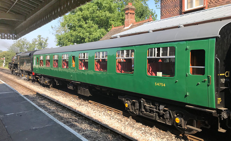 4754 as the first carriage in Camelot's train, ready to leave Sheffield Park - 19 September 2024 - Richard Salmon