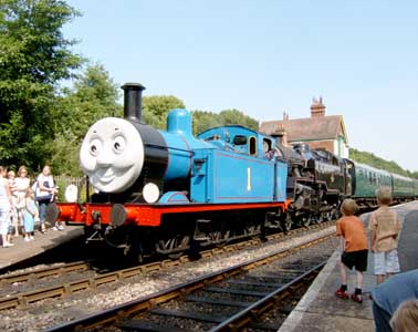 Thomas and young visitors at Kingscote