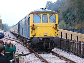 Kirsten at the head of the train in the Bluebell's platform at East Grinstead - Pat Plane - 5 Nov 2011