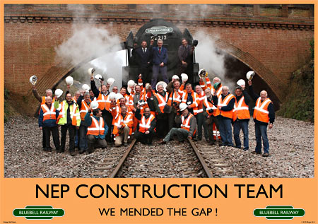 NEP Workers celebrate the first steam engine into the cutting since the 1960s - Mike Hopps - 16 March 2013