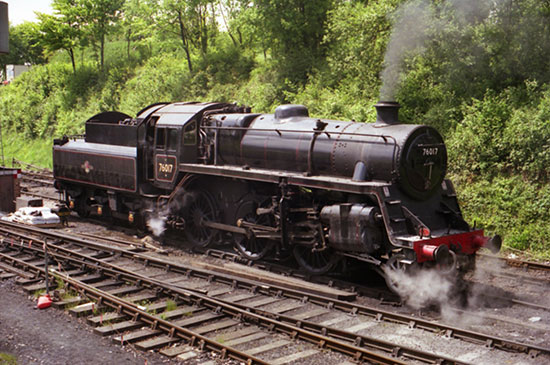 Standard Class 4MT No. 76017 captured at Ropley in the early 1980s - Barry Lewis, licenced under CC BY 2.0