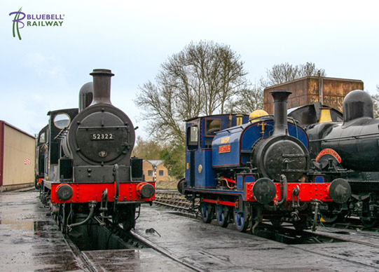 Visitors 'Hastings' and 52322 in the loco yard at Sheffield Park - Bluebell Railway - 14 April 2023
