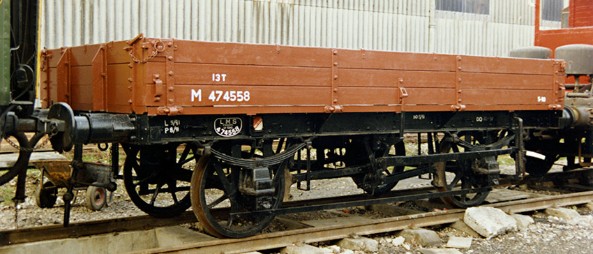 LMS drop-side medium open goods wagon 474558 in Bauxite - Richard Salmon - February 1992