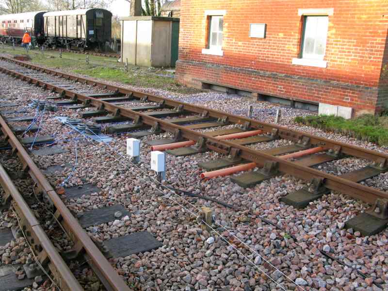 The lead-away at the signal box with the wires ready for
 extending to the individual signals