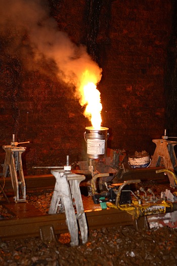 Crucible tin in place and chemicals ignited
