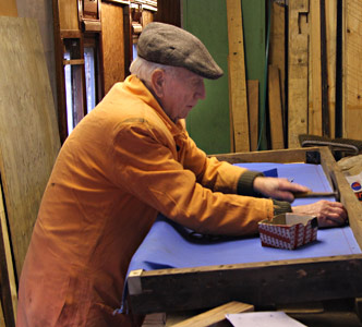 Frank working on a seat base for Maunsell carriage 3687 - Dave Clarke - 2 March 2014